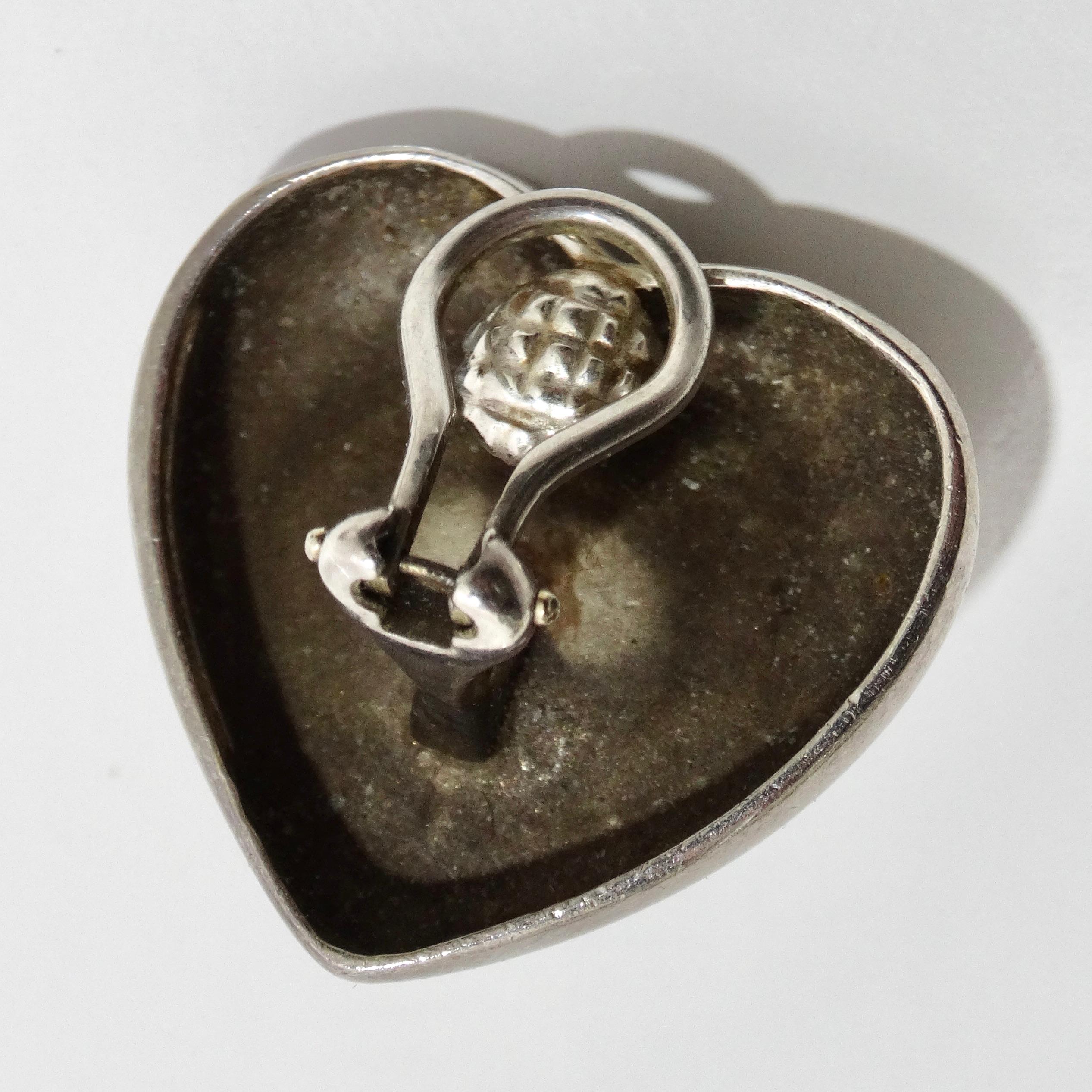 18K Gold Silver Pearl 1960s Heart Earrings For Sale 1