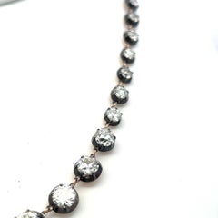 18K Gold Silver Riviera Necklace with 11.22 Carat Old European Cut Diamonds GIA
