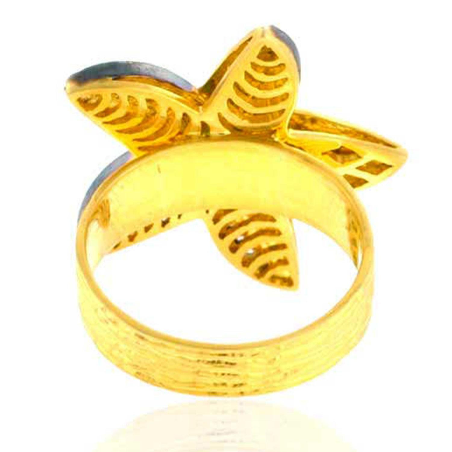 18k Gold & Silber Seesternförmiger Ring mit Smaragd & schwarzen Diamanten besetzt (Gemischter Schliff)