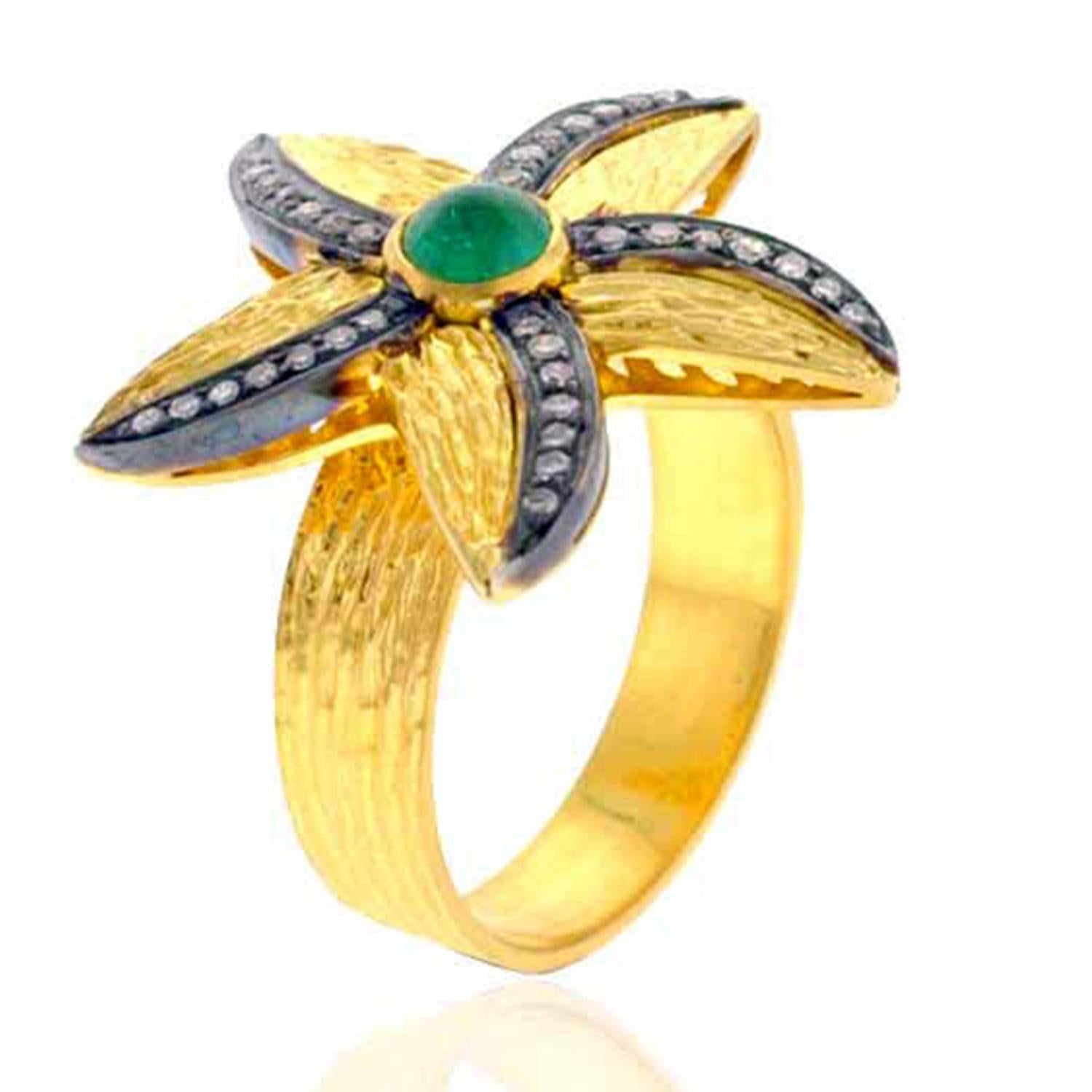 18k Gold & Silber Seesternförmiger Ring mit Smaragd & schwarzen Diamanten besetzt im Zustand „Neu“ in New York, NY