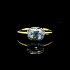 18k Gold & Silver Top GIA 1.24ct No Heat Blue Sapphire Collet Set Solitaire Ring