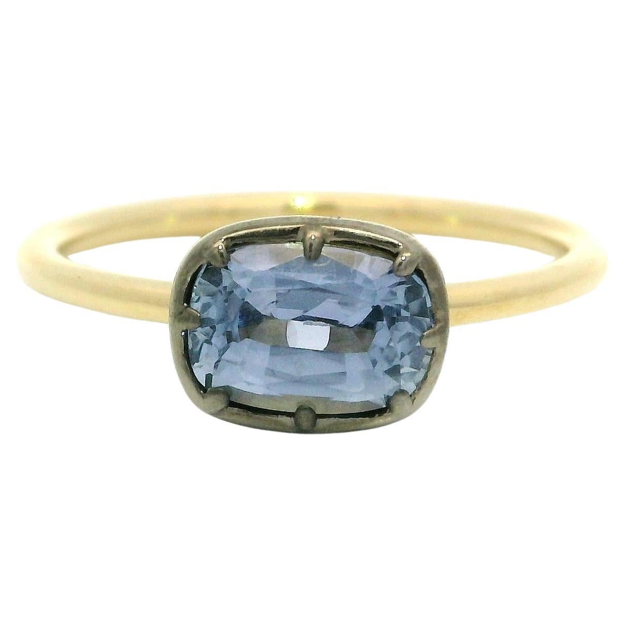 18k Gold & Silver Top GIA 1.24ct No Heat Blue Sapphire Collet Set Solitaire Ring