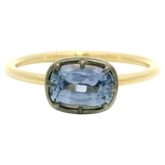 18k Gold & Silver Top GIA 1.24ct No Heat Blue Sapphire Collet Set Solitaire Ring