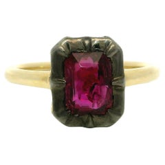 18k Gold & Silver Top GIA 1.53ct Emerald Cut Collet Set Ruby Solitaire Low Ring