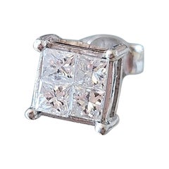 18K Gold Single Diamond Princess Cut Illusion Set Stud Earring