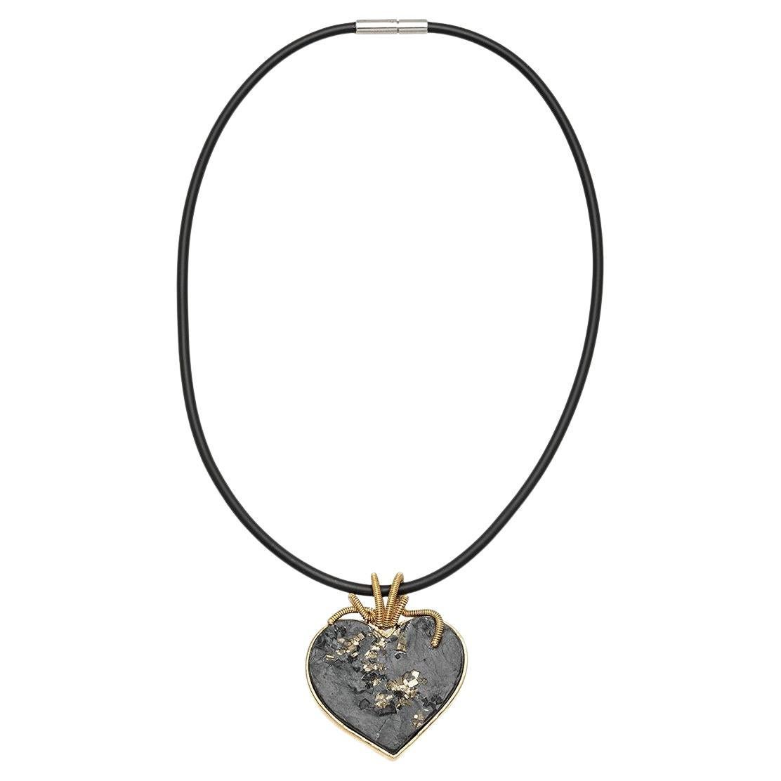 18k Gold Slate and Pyrite Heart Shaped Pendant, by Gloria Bass