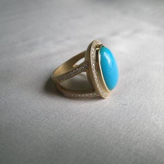 18 Karat Gold, Sleeping Beauty Turquoise and Diamond Cocktail Ring