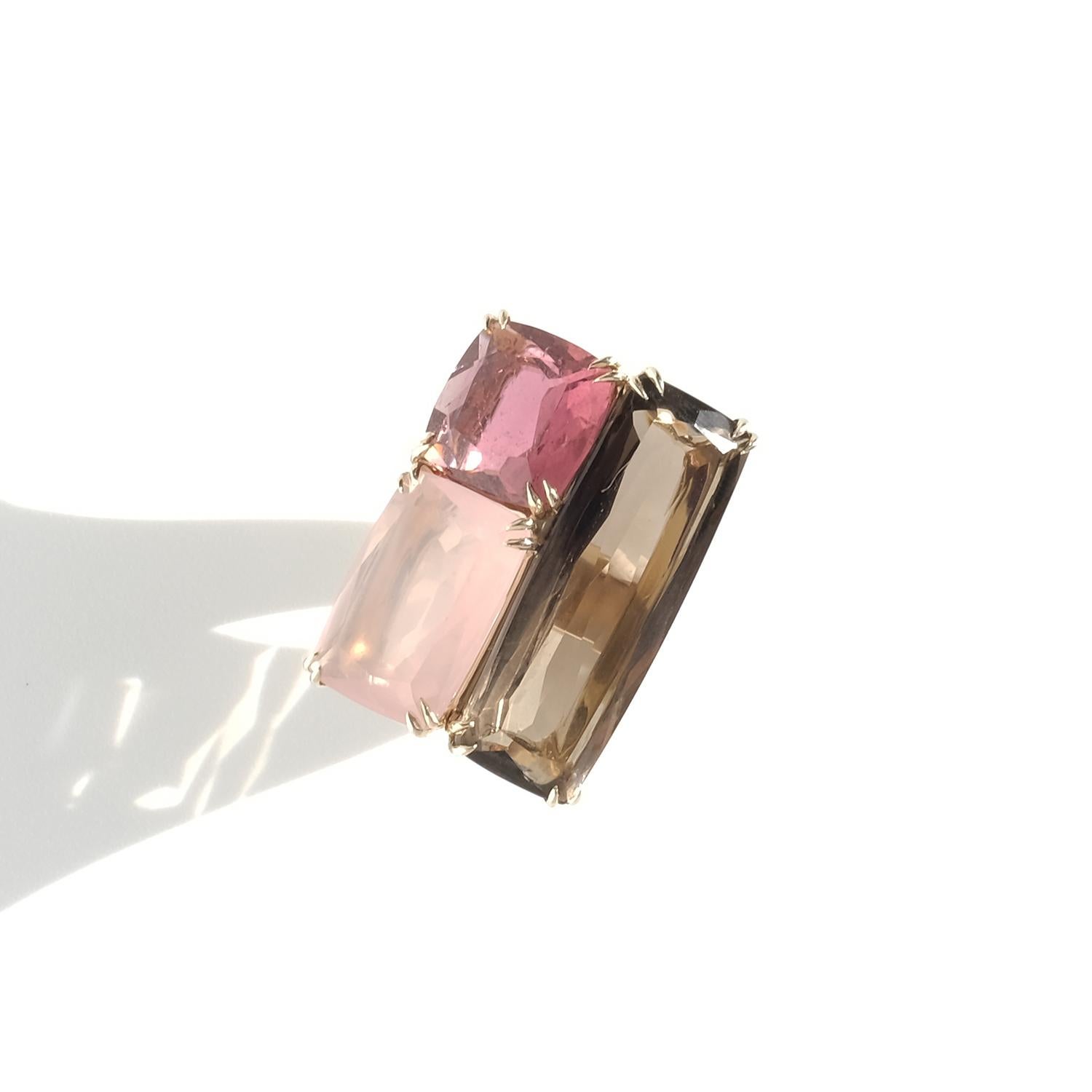 Ring aus 18 Karat Gold, Rauchquarz, Turmalin, Rosenquarz und Diamanten von HStern im Angebot 5