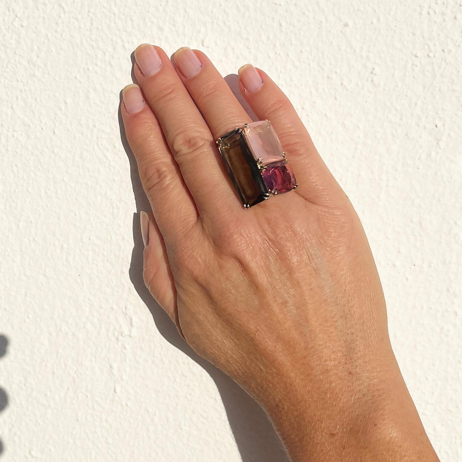 Ring aus 18 Karat Gold, Rauchquarz, Turmalin, Rosenquarz und Diamanten von HStern im Angebot 7