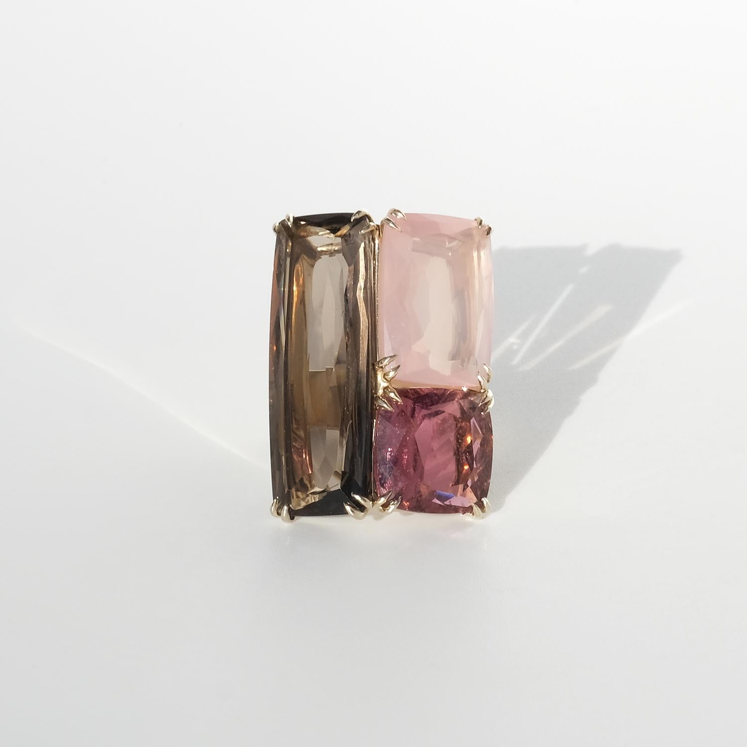 Ring aus 18 Karat Gold, Rauchquarz, Turmalin, Rosenquarz und Diamanten von HStern im Angebot 3