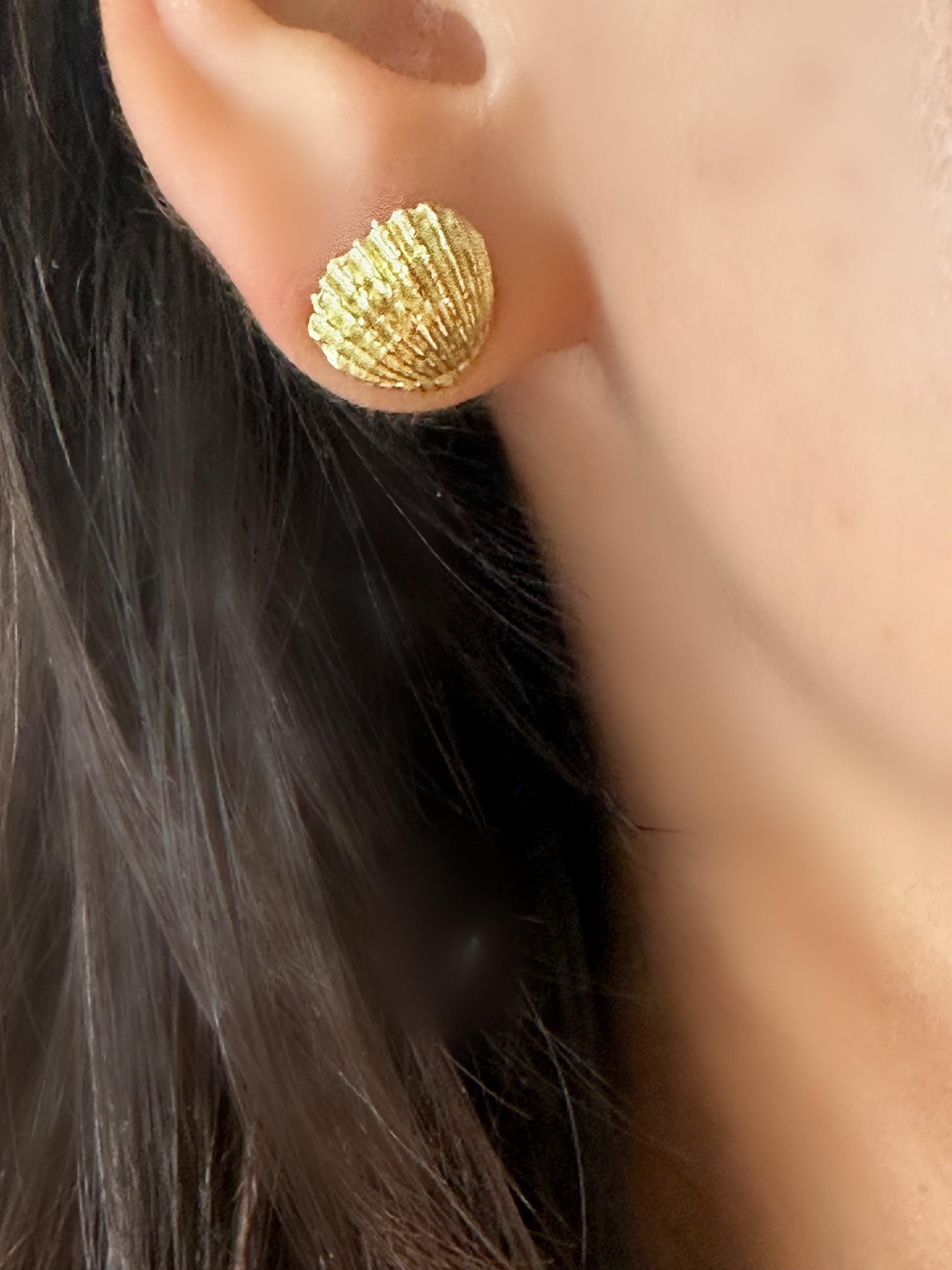 Women's Snail and Sea Shell earring studs in gold one of a kind in stock For Sale