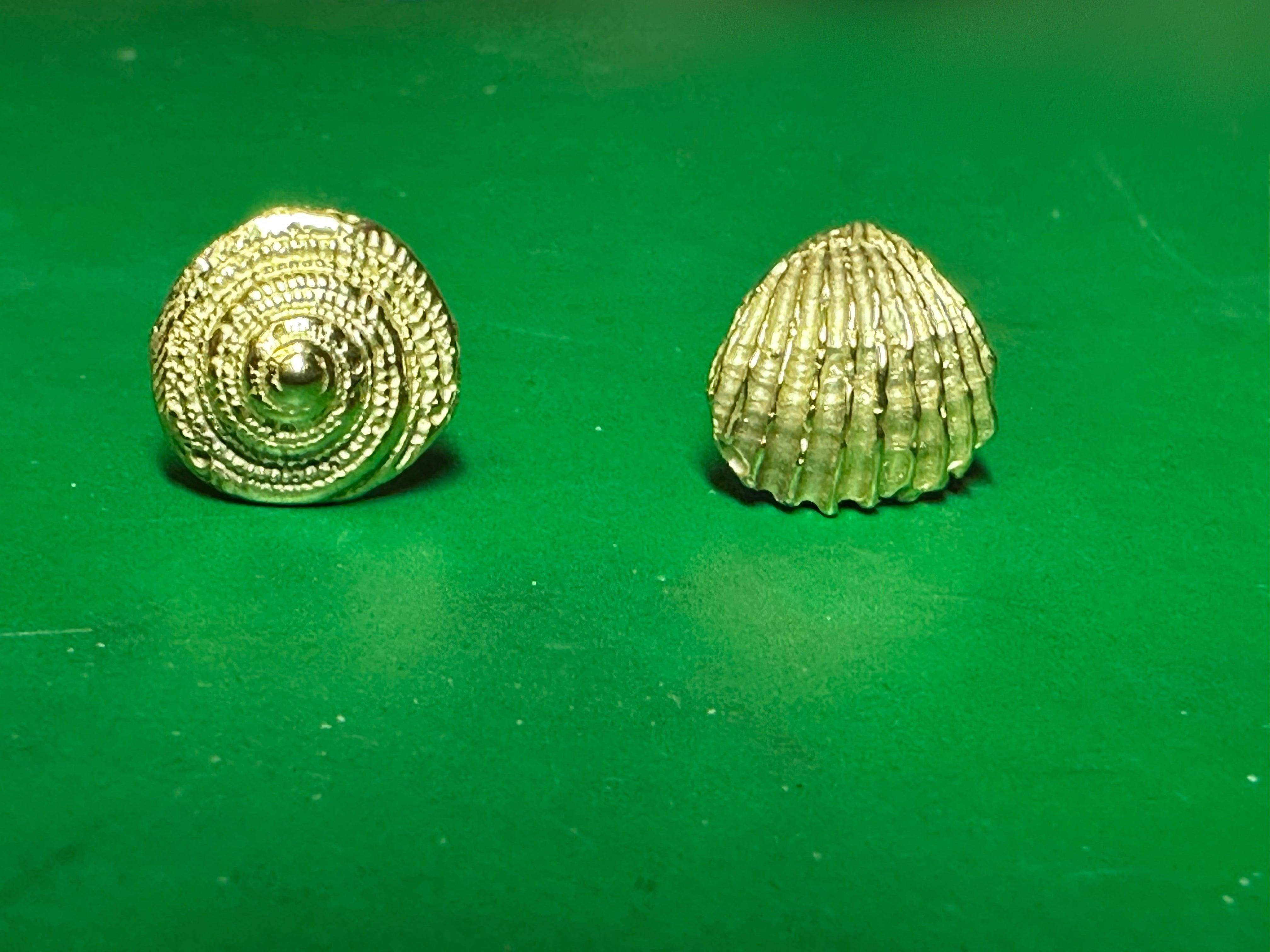 Snail and Sea Shell earring studs in gold one of a kind in stock For Sale 2