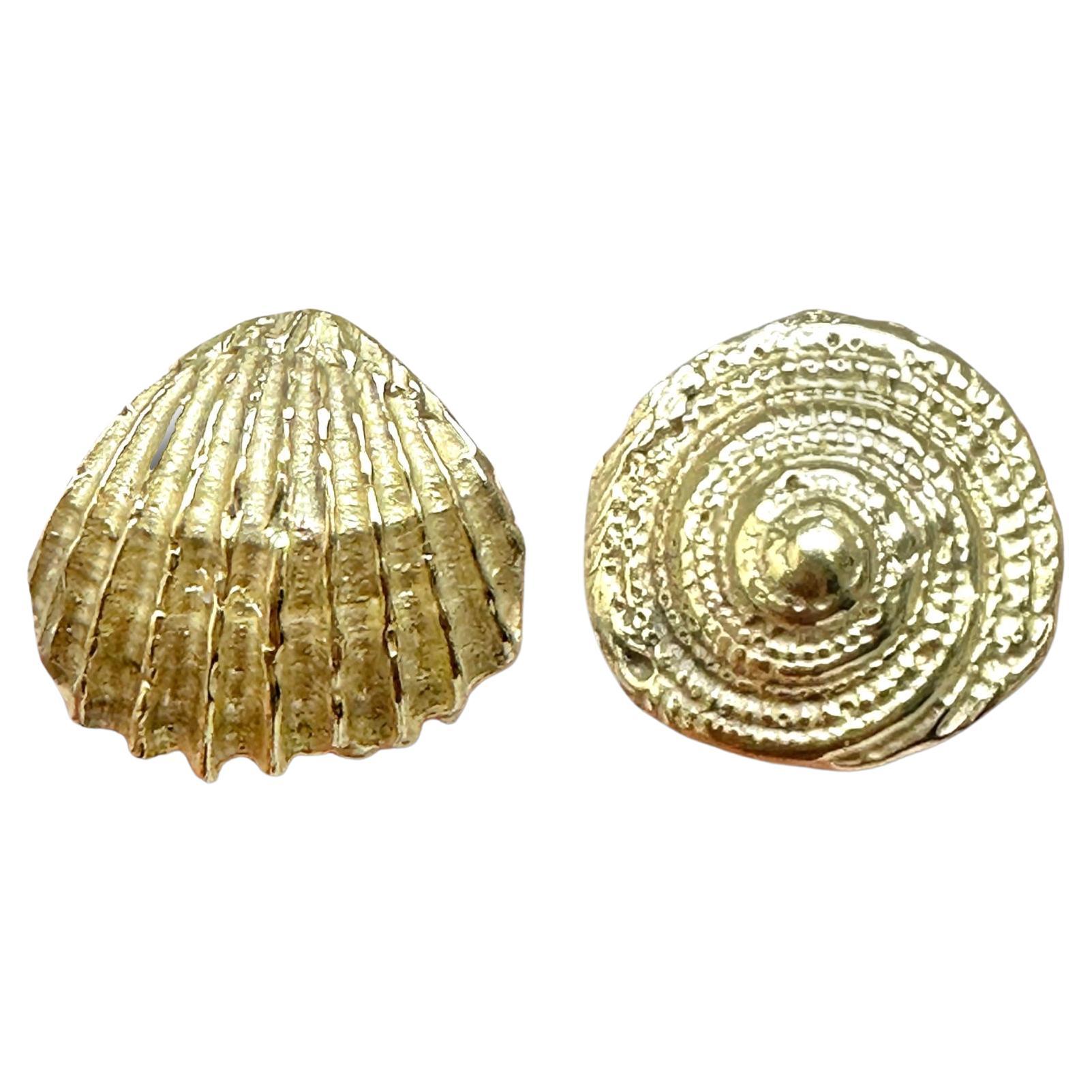 Snail and Sea Shell earring studs in gold one of a kind in stock For Sale