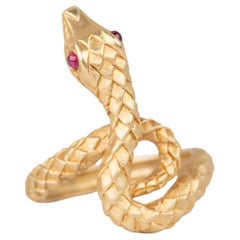 Anello a spirale in oro 18K con occhi di rubino 7g+ Struttura unica della pelle a scaglie R6666