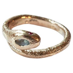 18 Karat Gold Schlangenring Aquamarin Rubin viktorianischer Stil