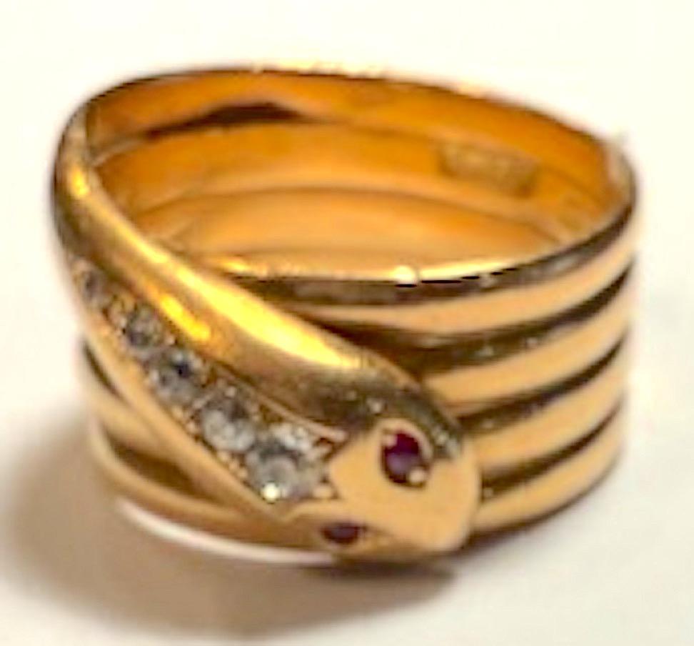 Vittoriano Anello a serpente in oro 18 carati con marchio Birmingham 1903 in vendita