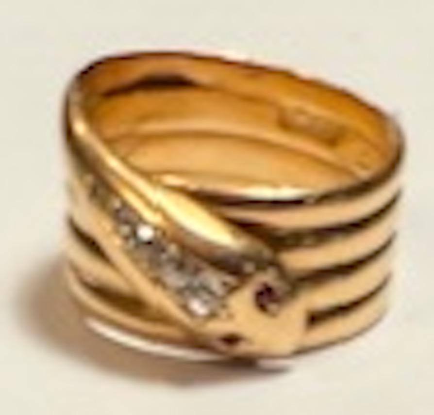 Anello a serpente in oro 18 carati con marchio Birmingham 1903 In condizioni ottime in vendita a Baltimore, MD