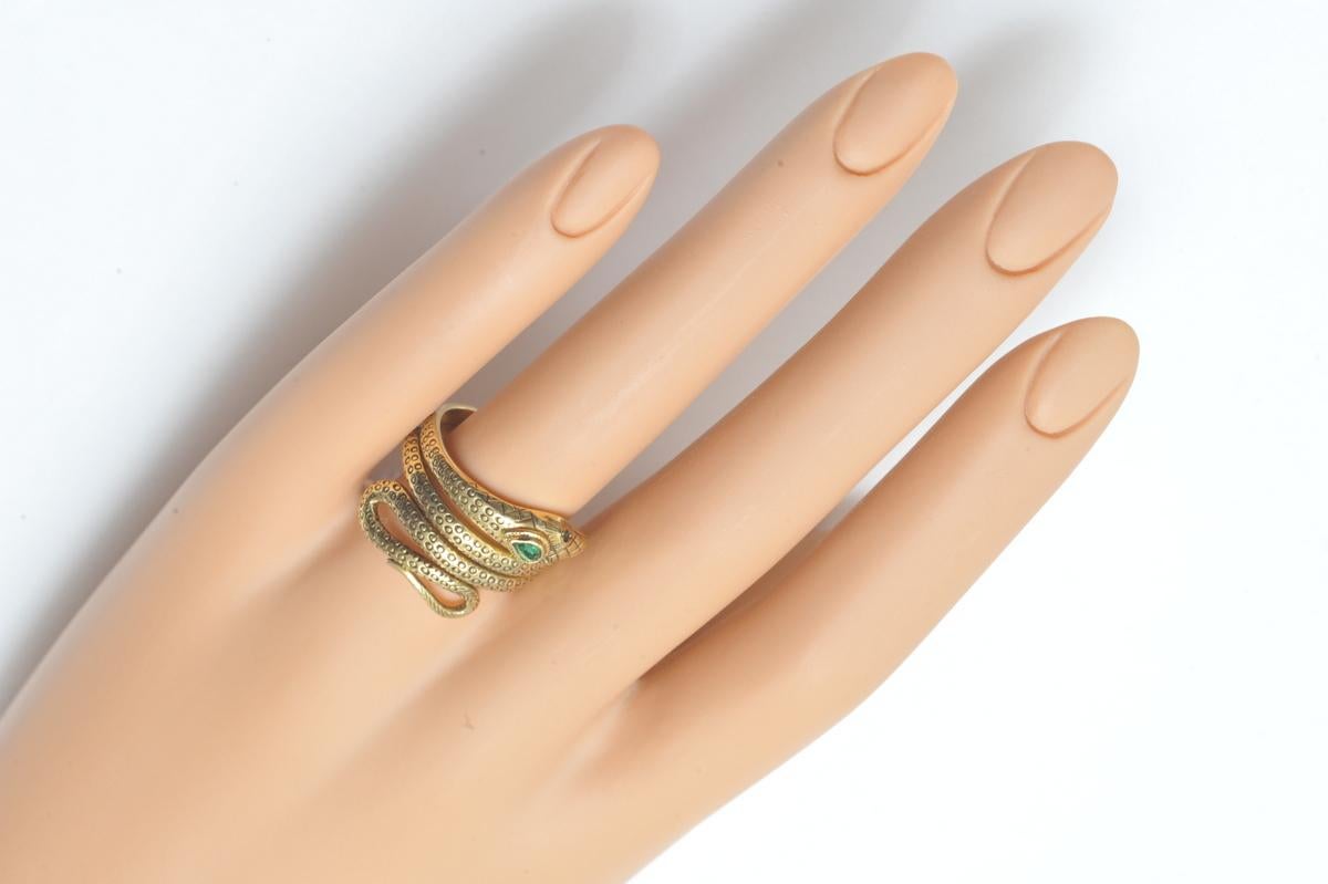 18 Karat Gold Snake Ring with Emeralds and Sapphires 1