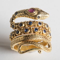 18 Karat Gold Snake Ring with Sapphires and Ruby Third Eye