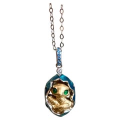 Designed "Baby Snake Gold Egg" Emeralds & Diamonds Enameled Pendant