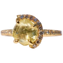 18k Gold Solitaire Rough Diamond Yellow Gold White Brilliant Cut Halo 1.75ct TW