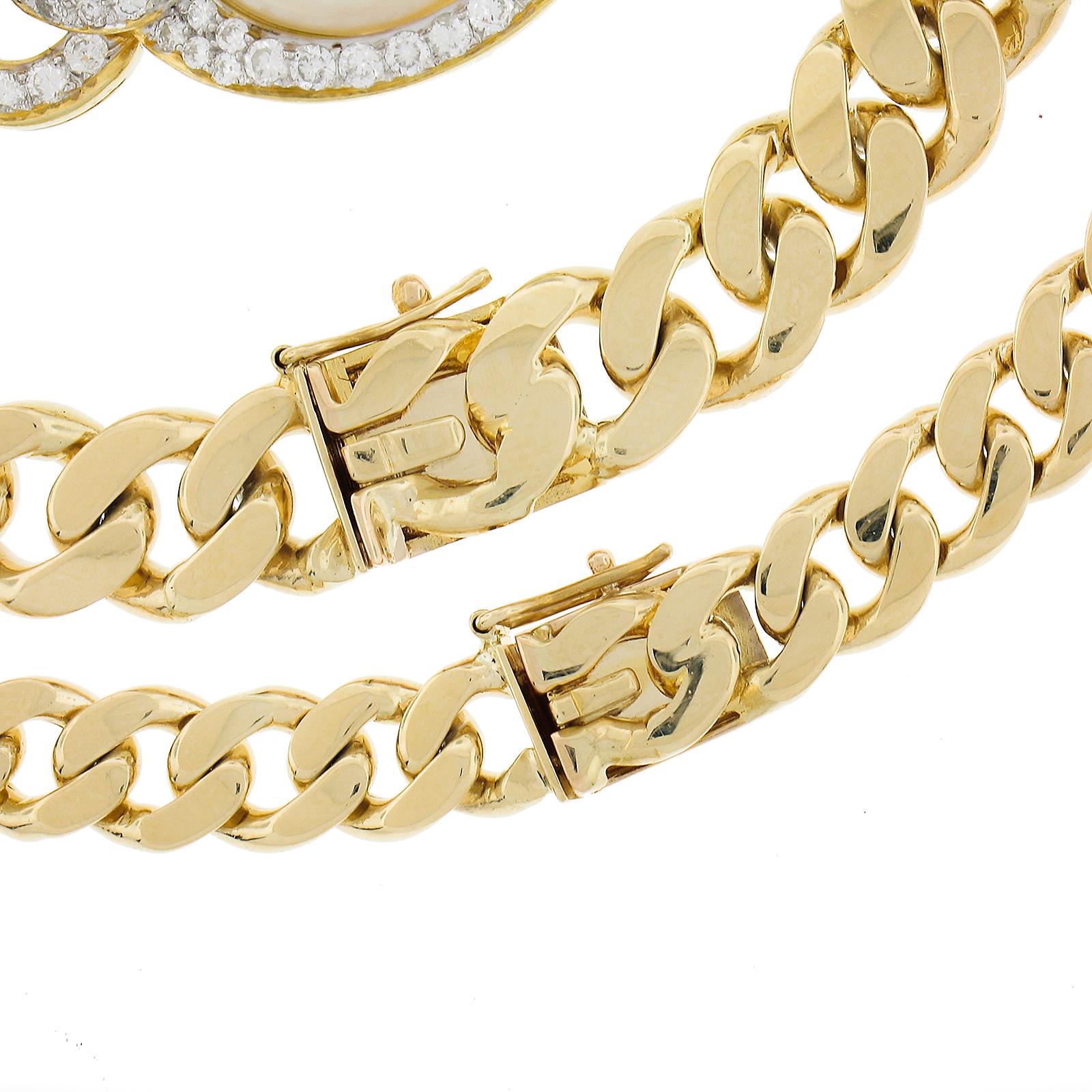 18k Gold South Sea Pearl & 7.65ctw Diamond Curb Link Necklace & Bracelet Set For Sale 6