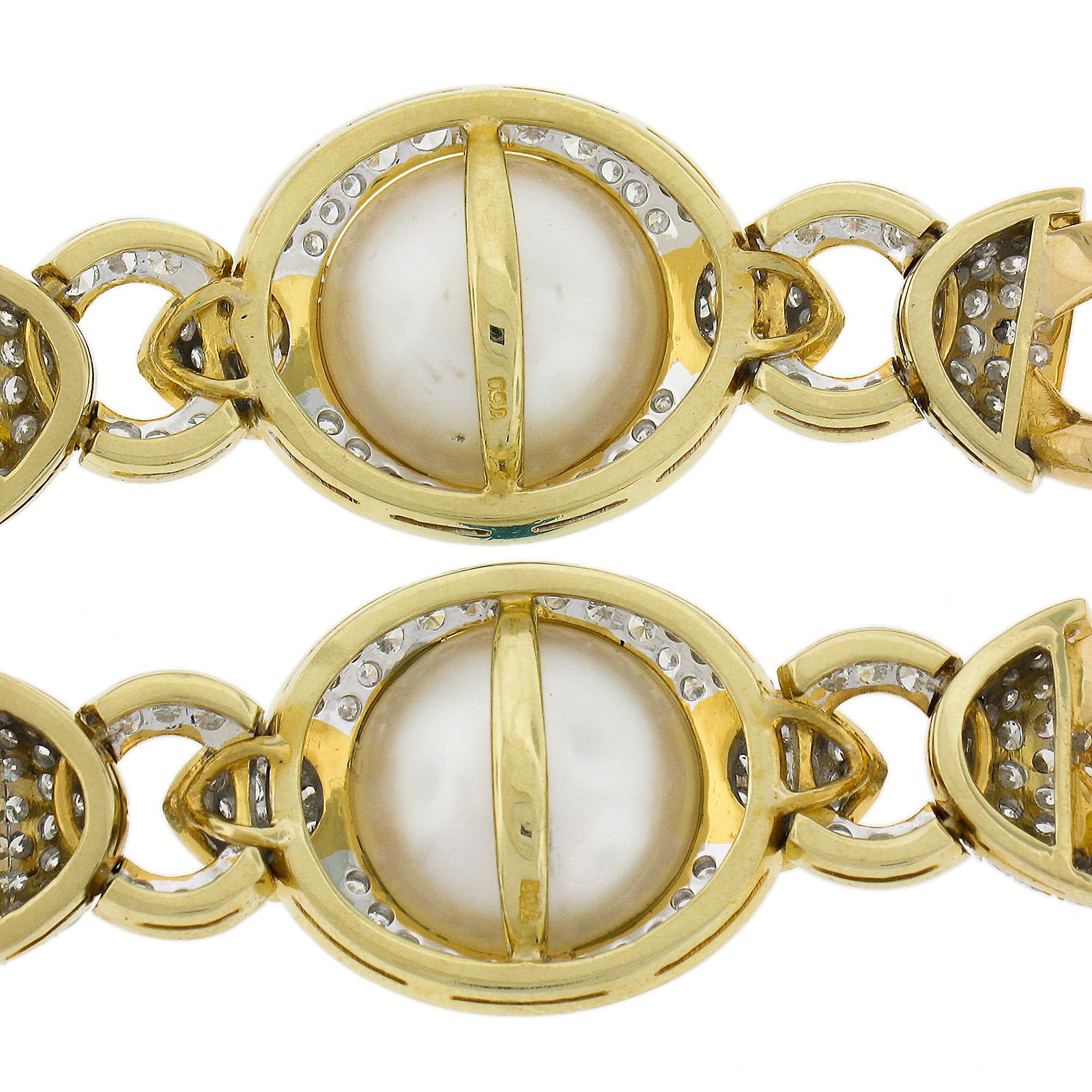 18k Gold South Sea Pearl & 7.65ctw Diamond Curb Link Necklace & Bracelet Set For Sale 8