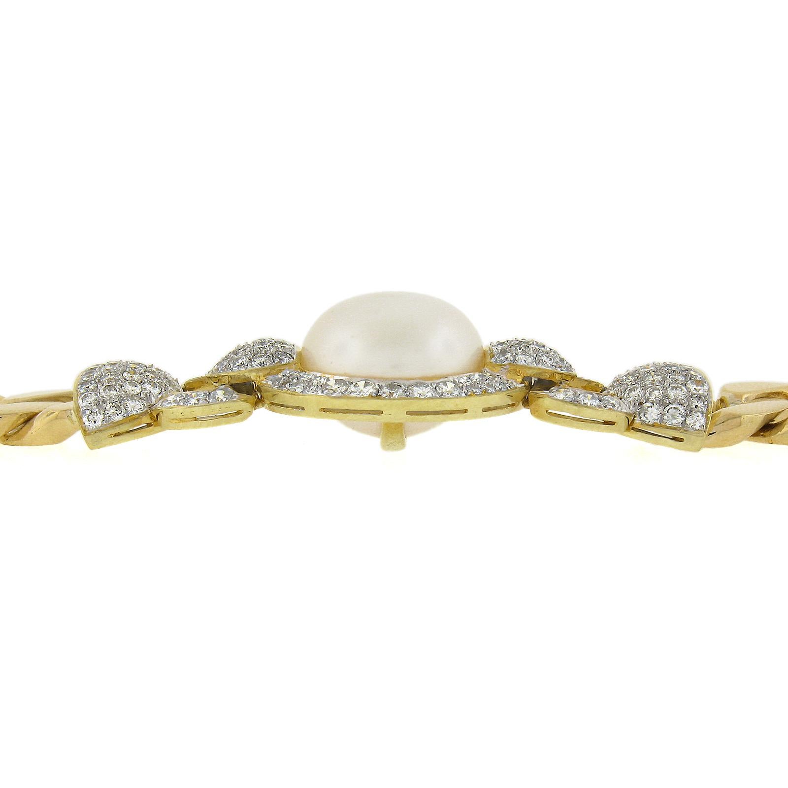 18k Gold South Sea Pearl & 7.65ctw Diamond Curb Link Necklace & Bracelet Set For Sale 9