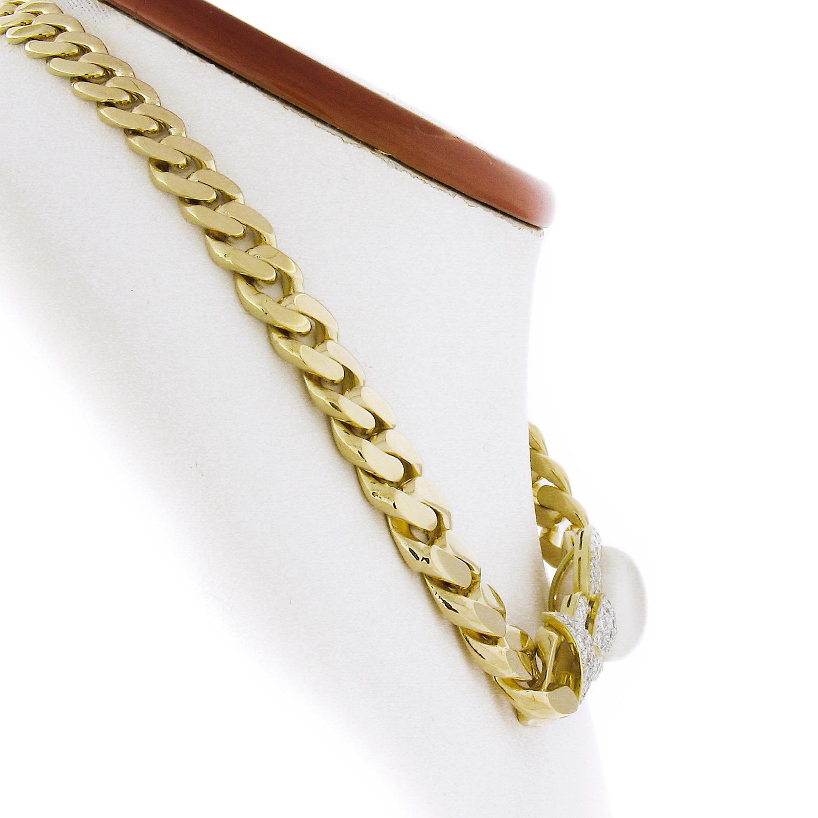 Round Cut 18k Gold South Sea Pearl & 7.65ctw Diamond Curb Link Necklace & Bracelet Set For Sale