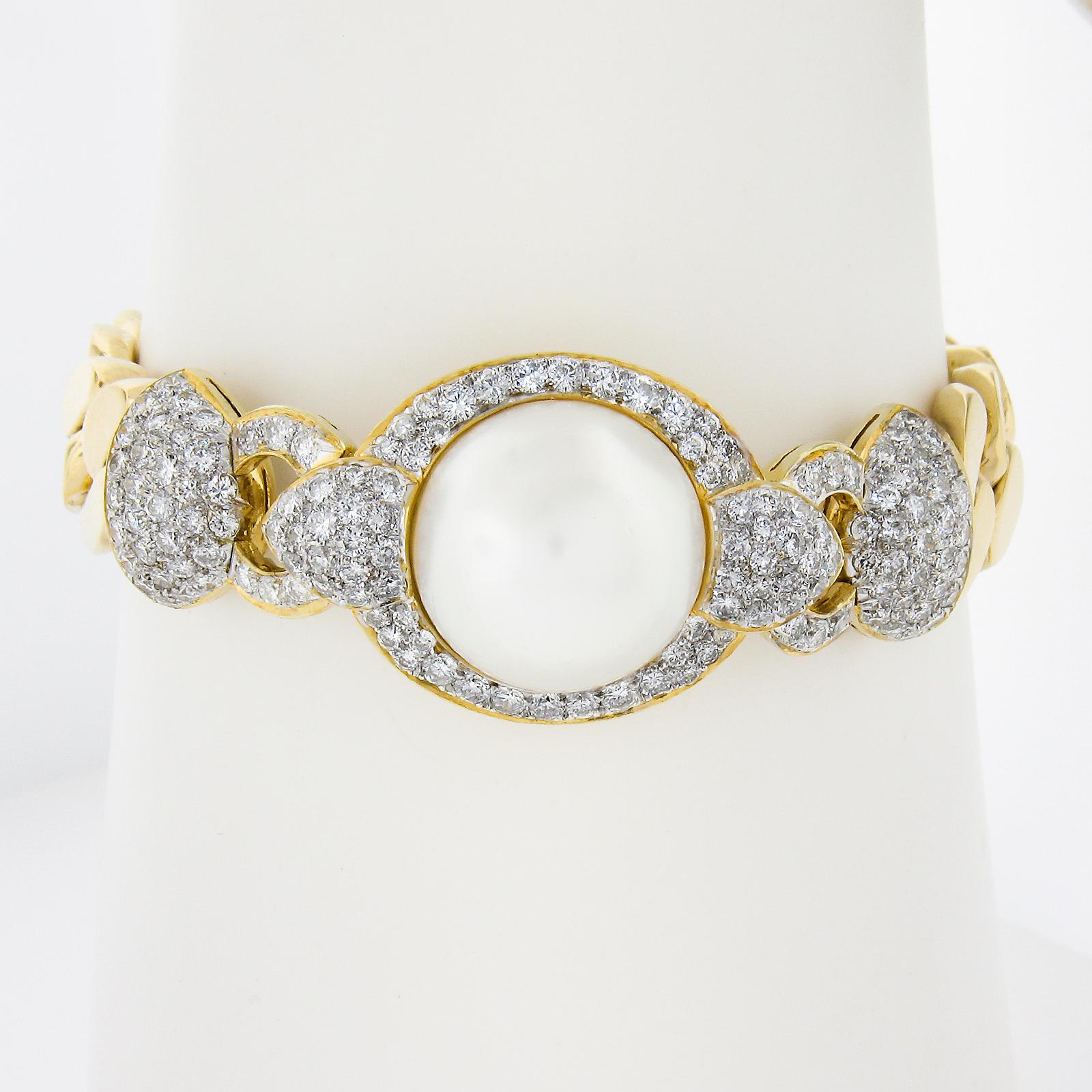18k Gold South Sea Pearl & 7.65ctw Diamond Curb Link Necklace & Bracelet Set In Excellent Condition For Sale In Montclair, NJ