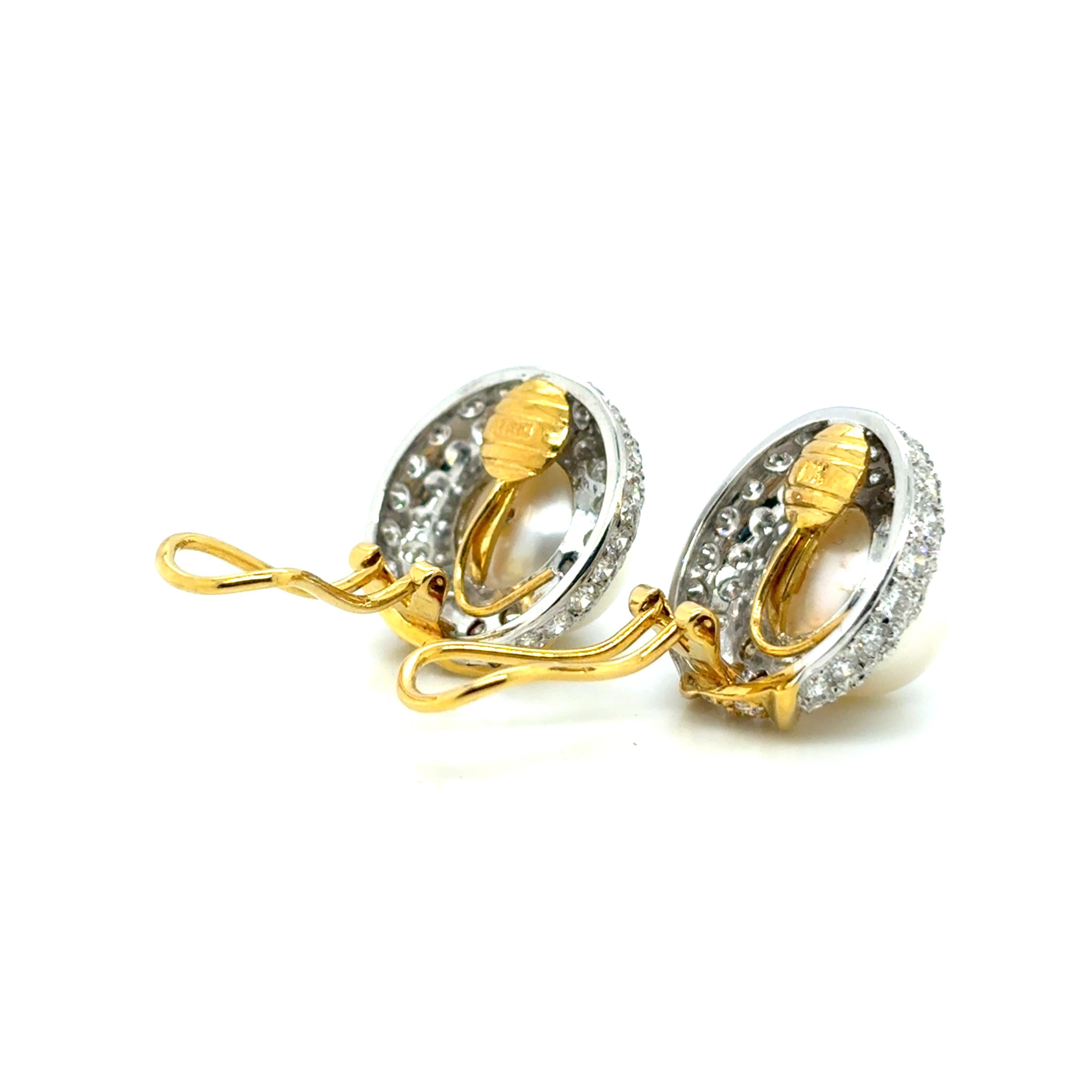 Orecchini in oro 18 carati con perle dei mari del sud e diamanti 5,13 carati in vendita 5