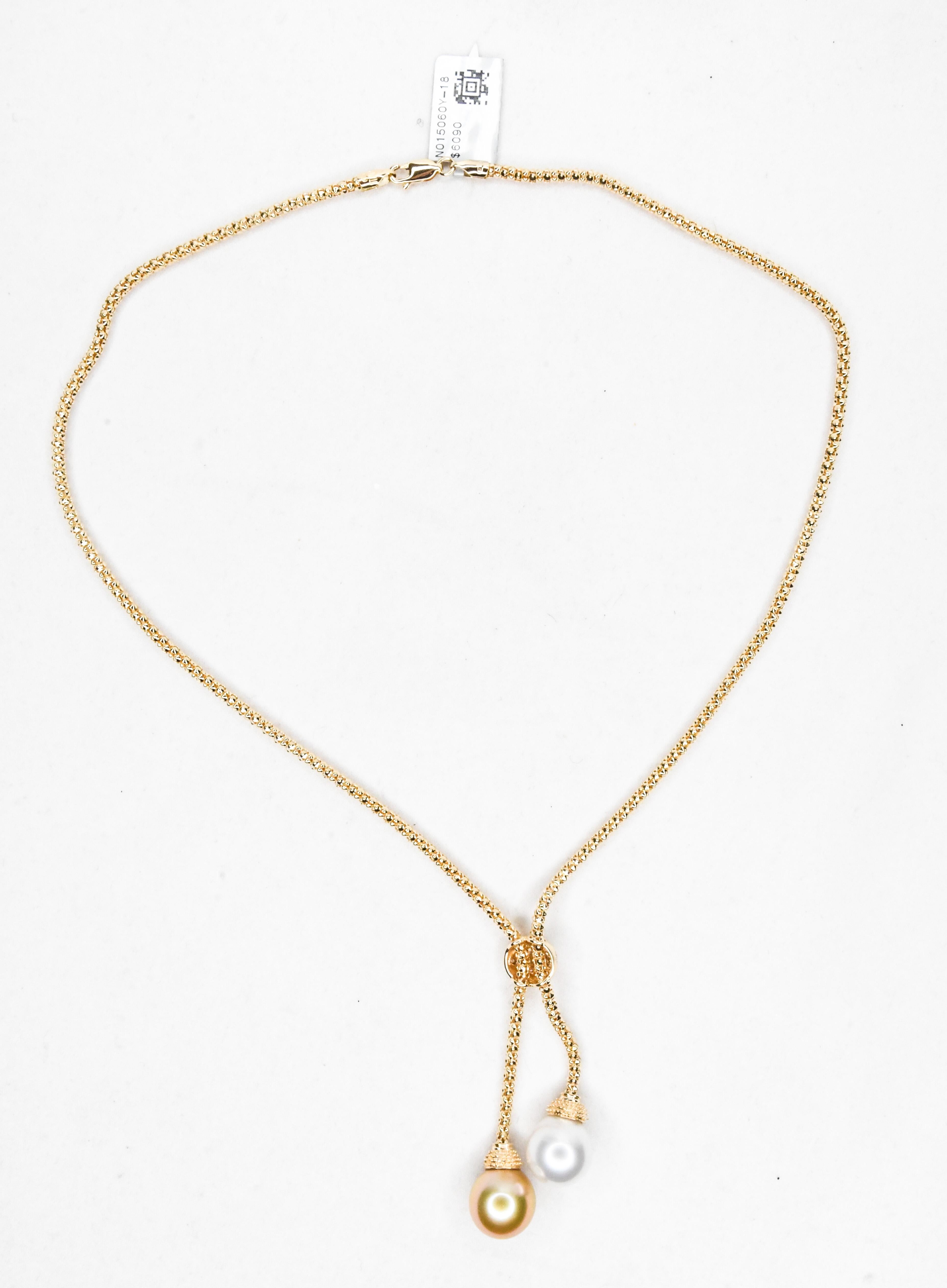 Contemporary 18 Karat Gold South Sea Pearl, White South Sea Pearl and Diamonds Necklace