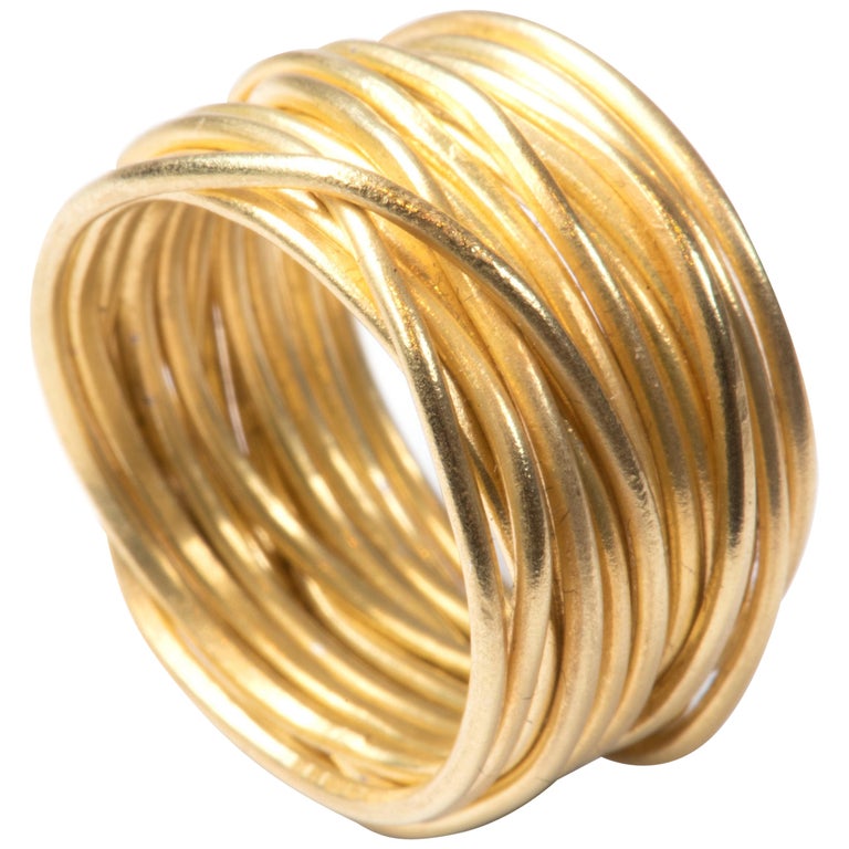 18k Gold 'Spaghetti' Wrapped Wire Ring Handmade by Disa Allsopp For Sale