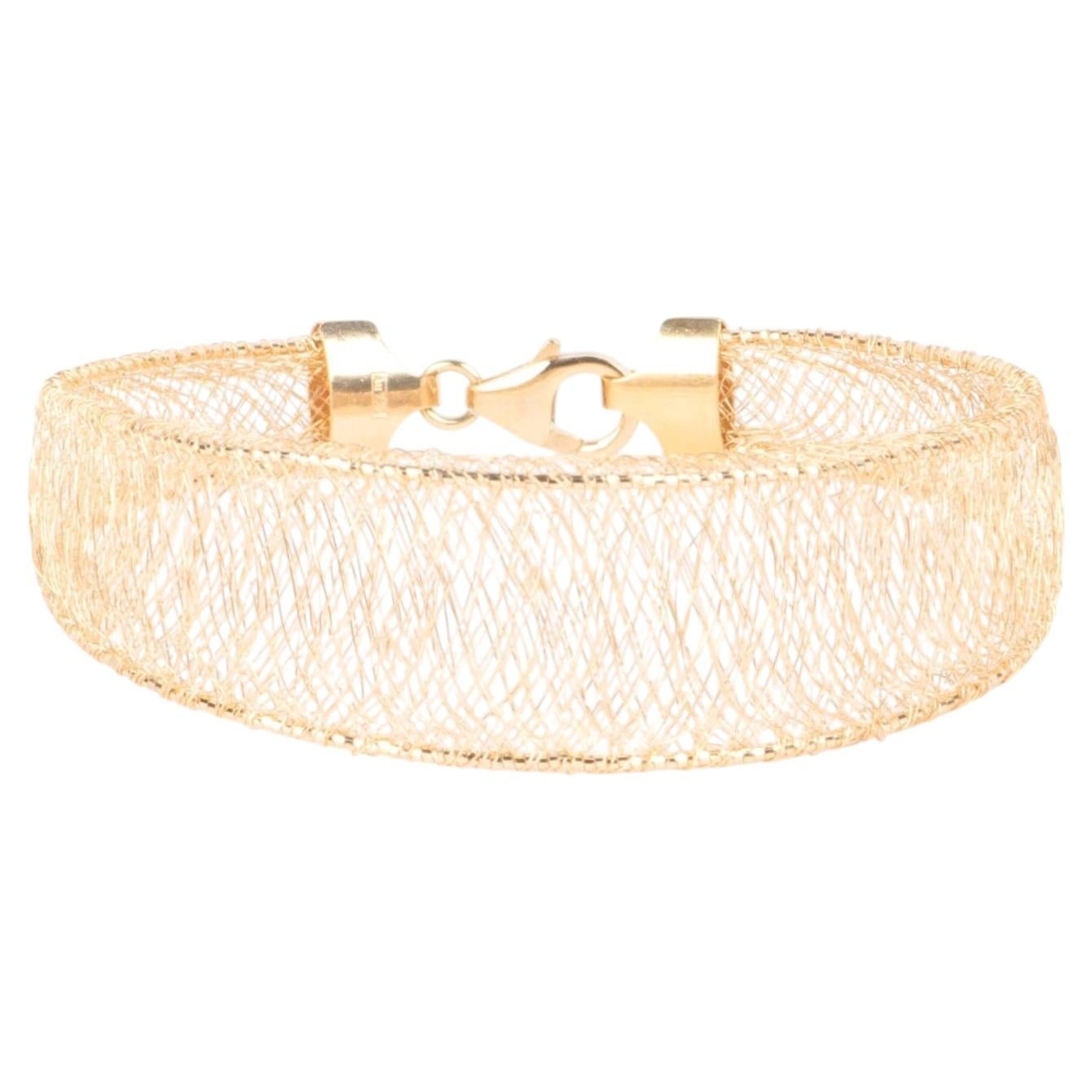 18K Gold Sparkly Thin Gold Wire Weave Rigid Bracelet 5g+ R2124 For Sale