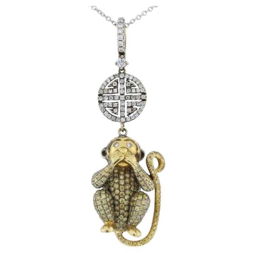 18 Karat Gold "Speak No Evil" Diamant-Affenanhänger mit Halskette von Lorraine Schwartz