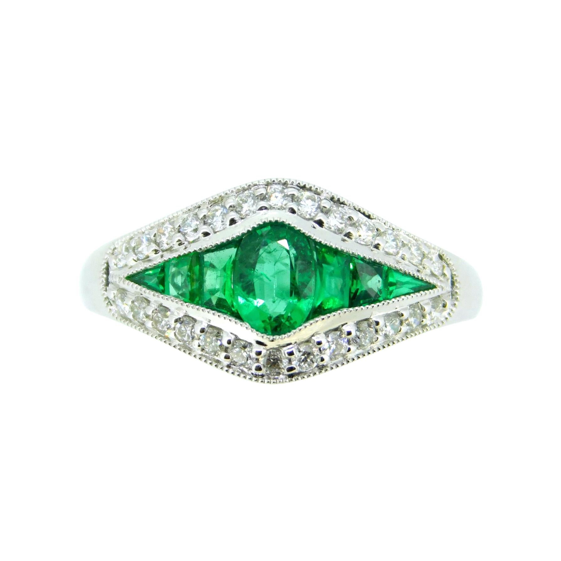 18k Gold Specialty Cut Fine Genuine Natural Emerald and Diamond Ring '#J5124' For Sale
