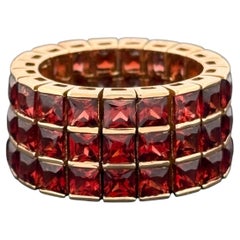 18k Gold Garnet Wide Flexible Eternity Band Ring, 8.10ctw, Sz 6.5