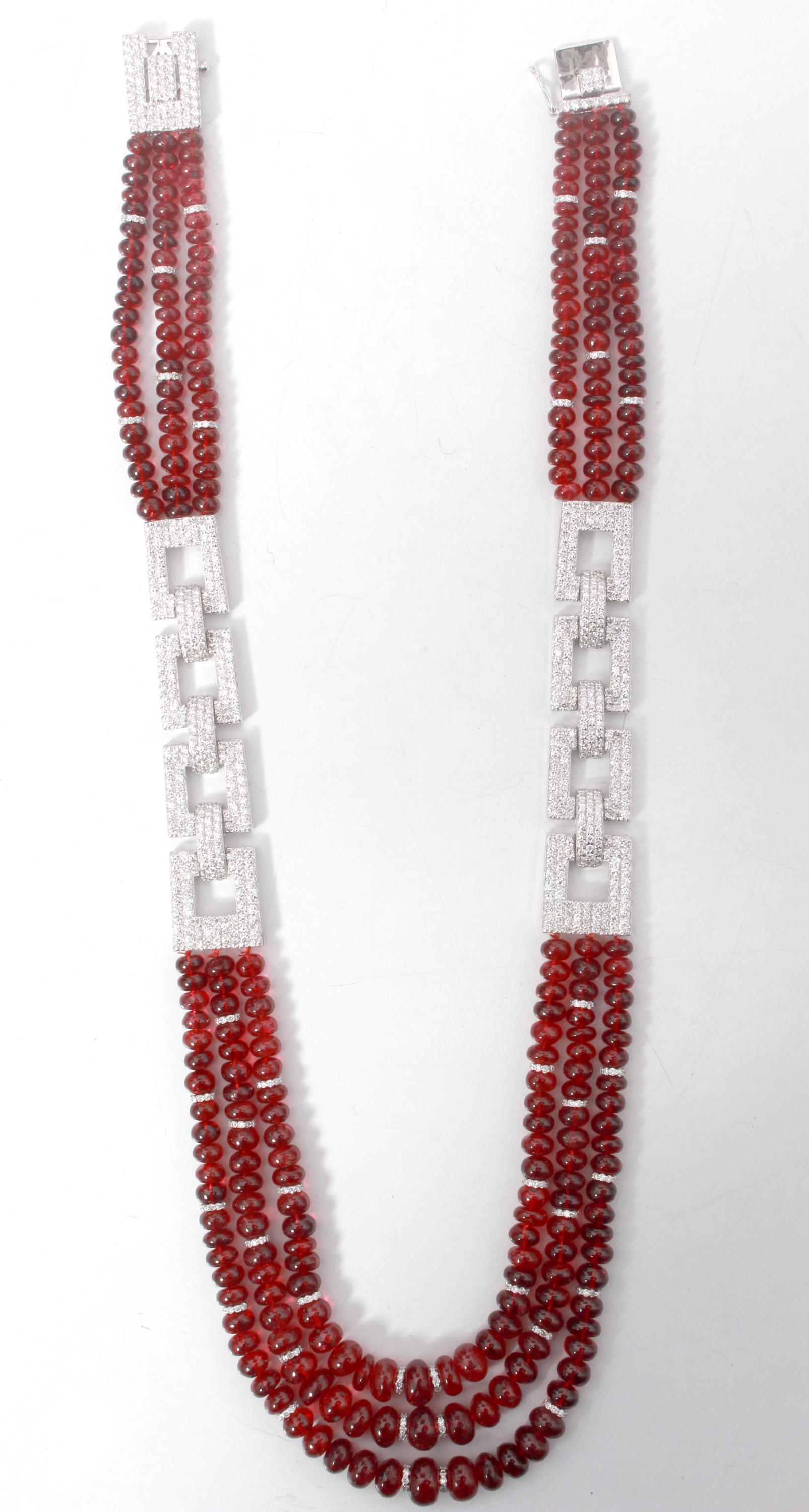 Modern 18K Gold Spinel and Diamonds Multi-Strand Necklace For Sale