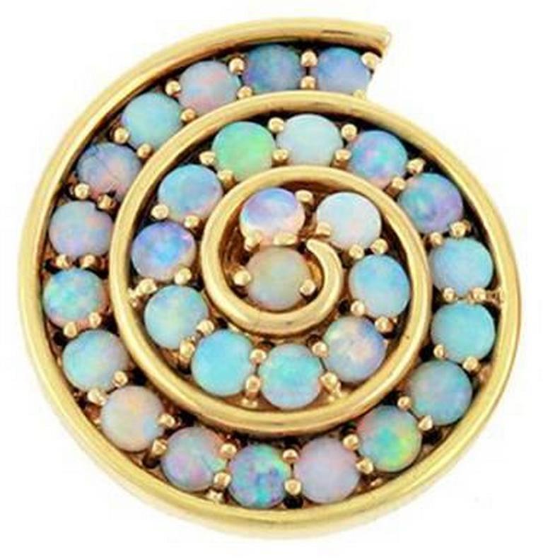 Contemporary 18k Gold Spiral Blue Opal Earrings by John Landrum Bryant