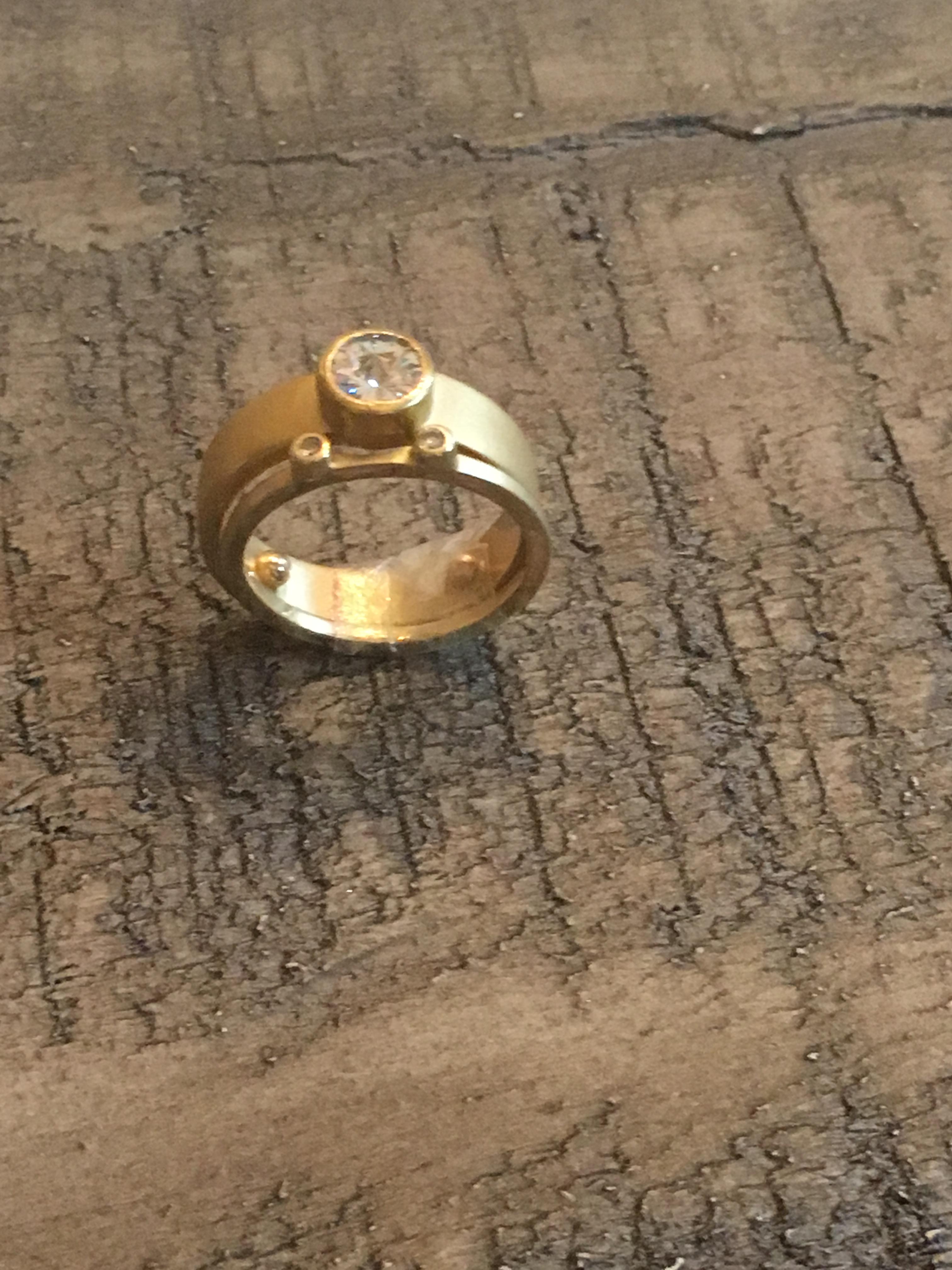 Women's or Men's Spirit Sun Diamond Engagement Ring and Wedding Band, 18 Karat Gold