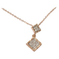18k Gold Square Charm Diamond Necklace Dainty Charm Necklace