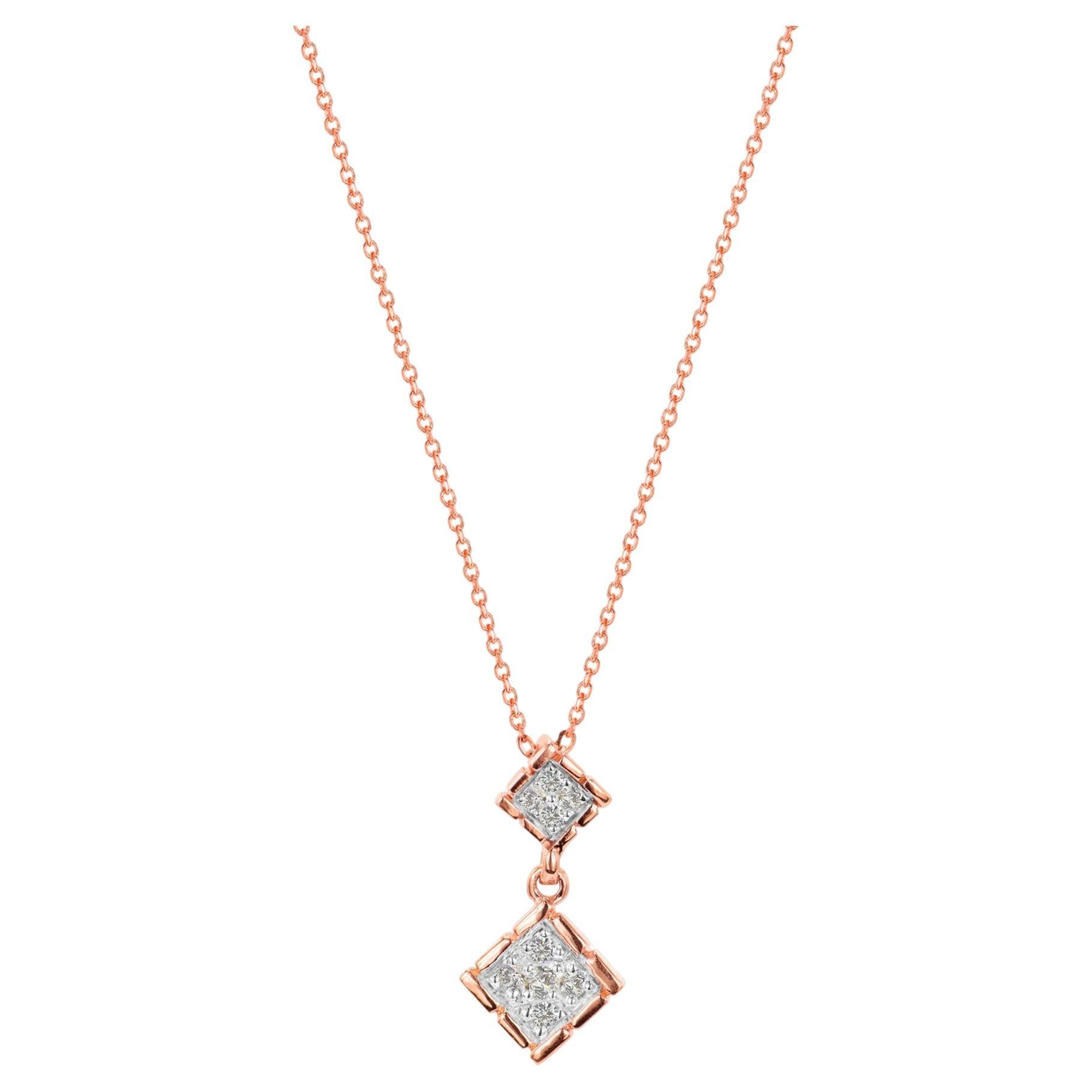 18k Gold Square Charm Diamond Necklace Dainty Charm Necklace  For Sale