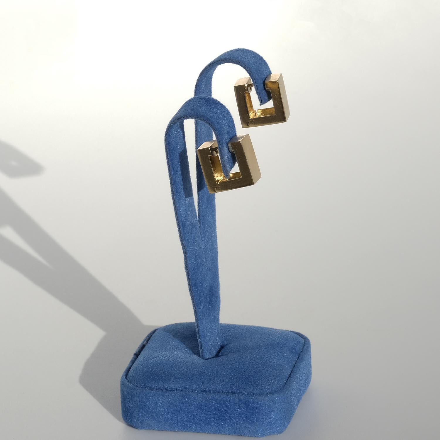 18K Gold Square Earrings “Huggies” For Sale 8
