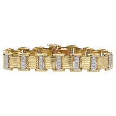 18K Gold Square Link 2-Tone Diamond Mens Bracelet