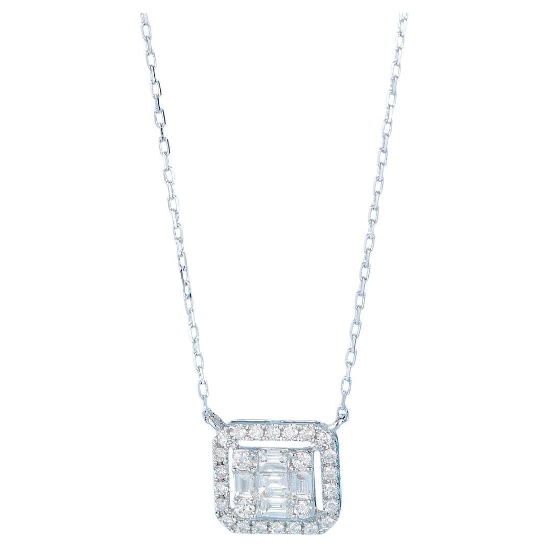 18K Gold Square Pendant Necklace with Natural Diamonds