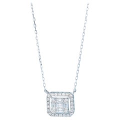 18K Gold Square Pendant Necklace with Natural Diamonds