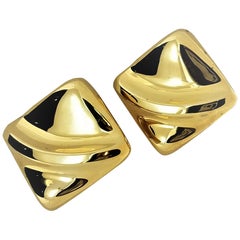 18 Karat Gold Square Triangular Diamond Shape Design Clip and Post Earrings