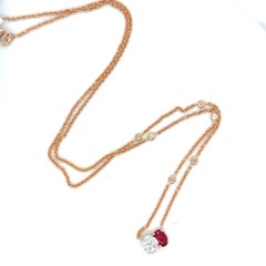 18k Gold Sri Lankan Ruby Cts 0.42 with Diamond Accents Necklace