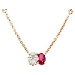 18k Gold Sri Lankan Ruby Cts 0.42 with Diamond Accents Necklace