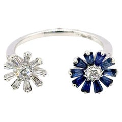 18k Gold Sri Lankan Sapphire Cts 0.95 Diamond Daisy Ring